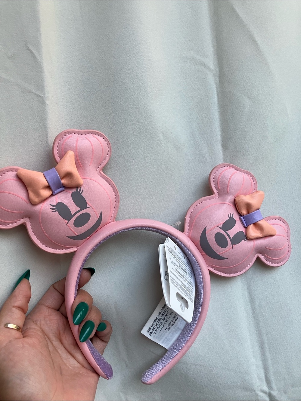 Disney Pink Minnie Mouse Ear Headband with Peach Bows